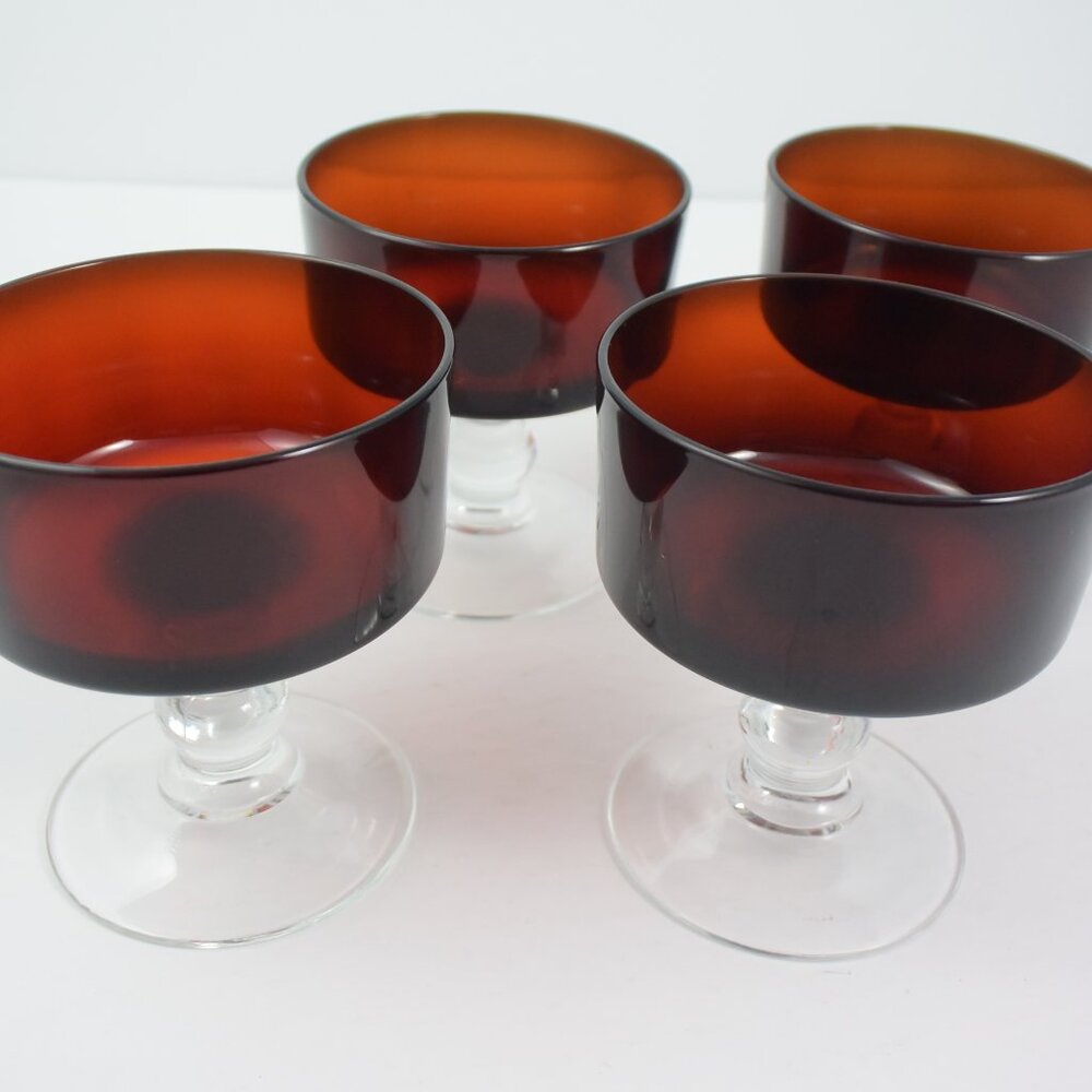 Set of 4 Vintage Luminarc Ruby Red Cavalier Champagne Dessert Cups Ex Condition